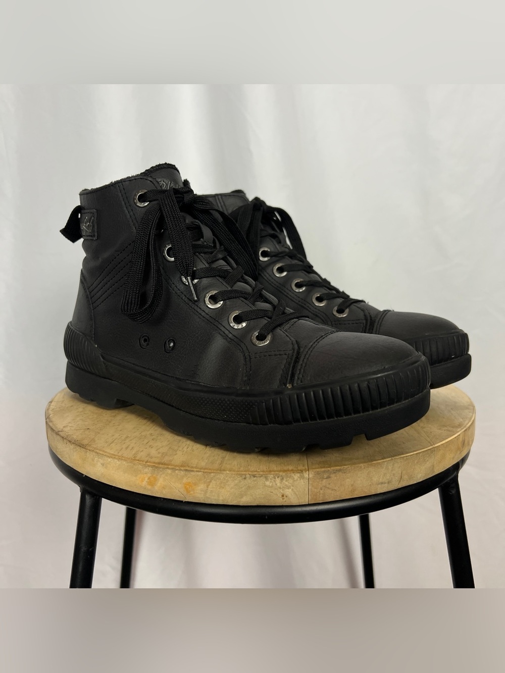 Blacked Out Faux Leather High Top Ankle Zipper Boots